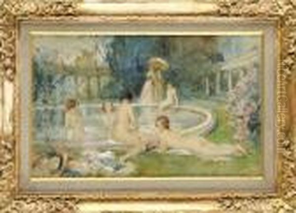 Baigneuses Pres De La Fontaine Oil Painting by Antoine Calbet