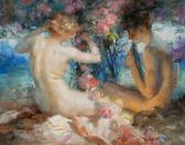 Baigneuse Et Pan Jouant De La Flute Oil Painting by Antoine Calbet