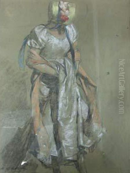 Jeune Femme Debout Au Chapeau Jaune Oil Painting by Antoine Calbet