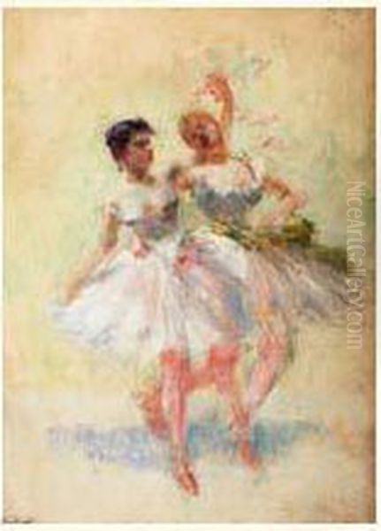 Deux Ballerines Oil Painting by Antoine Calbet