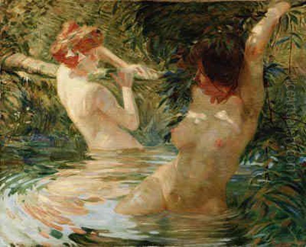 Nude Bathers Oil Painting by Antoine Calbet