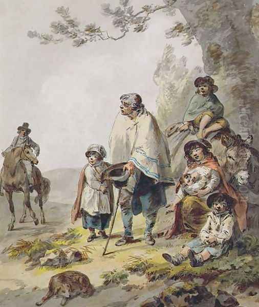 A Gypsy Family Oil Painting by Julius Caesar Ibbetson