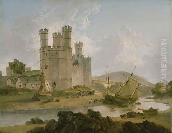 Caernarvon Castle Oil Painting by Julius Caesar Ibbetson