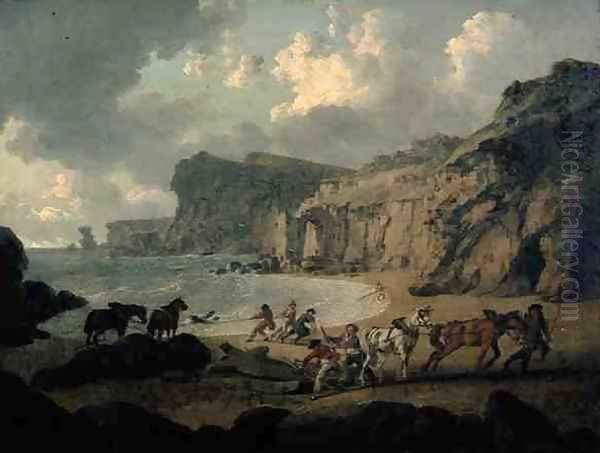 Bidslater Bay Near Stackpool Pembrokeshire Oil Painting by Julius Caesar Ibbetson