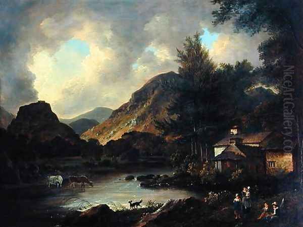 Castle Crag Borrowdale Oil Painting by Julius Caesar Ibbetson