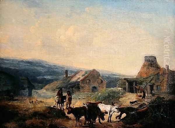 Romantic Rural Scene Oil Painting by Julius Caesar Ibbetson