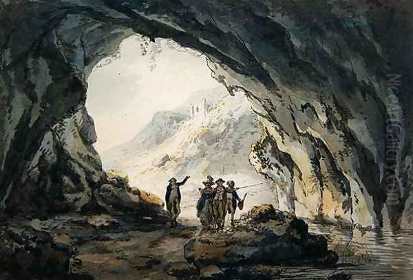 Travellers by a Cave Oil Painting by Julius Caesar Ibbetson