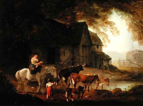 Herding Cattle Oil Painting by Julius Caesar Ibbetson