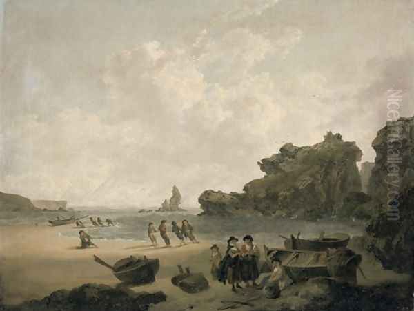 The Stack Rock Oil Painting by Julius Caesar Ibbetson