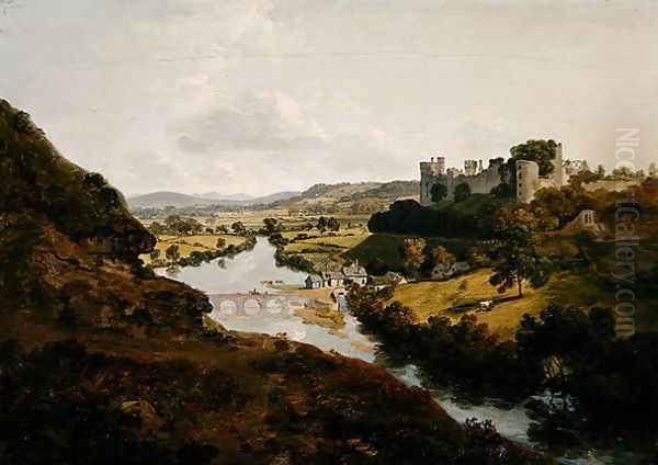 Ludlow Castle Shropshire Oil Painting by Julius Caesar Ibbetson