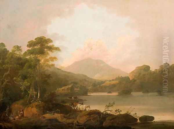 Landscape by Lakeside Oil Painting by Julius Caesar Ibbetson