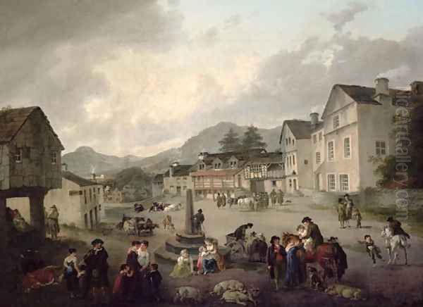 The Market Place Ambleside Oil Painting by Julius Caesar Ibbetson