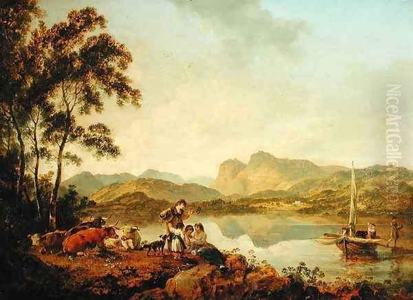 Langdale Pikes from Lowood Oil Painting by Julius Caesar Ibbetson