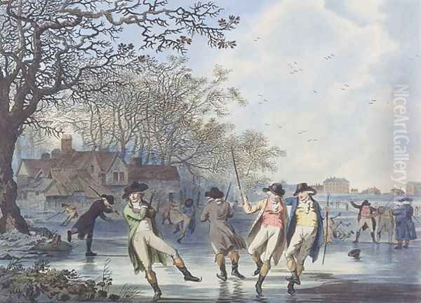 Winter Amusement A View in Hyde Park from the Moated House Oil Painting by Julius Caesar Ibbetson