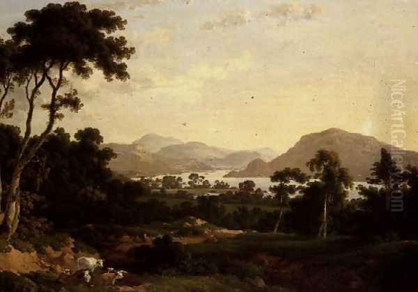 Ullswater from Gowbarrow Park Oil Painting by Julius Caesar Ibbetson