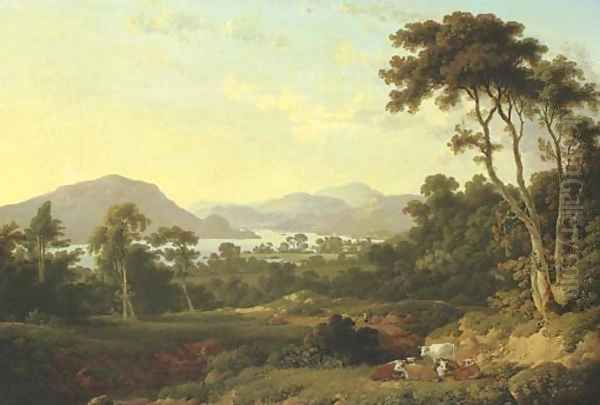 Lake Ullswater from Gowbarrow Park Oil Painting by Julius Caesar Ibbetson