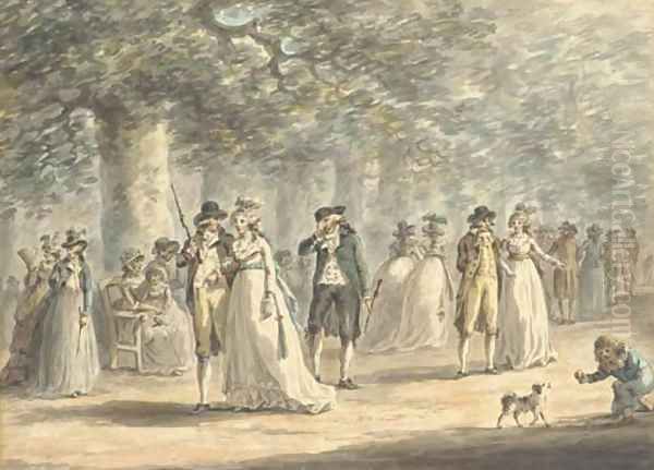 Fashionable figures promenading on the Mall, London Oil Painting by Julius Caesar Ibbetson