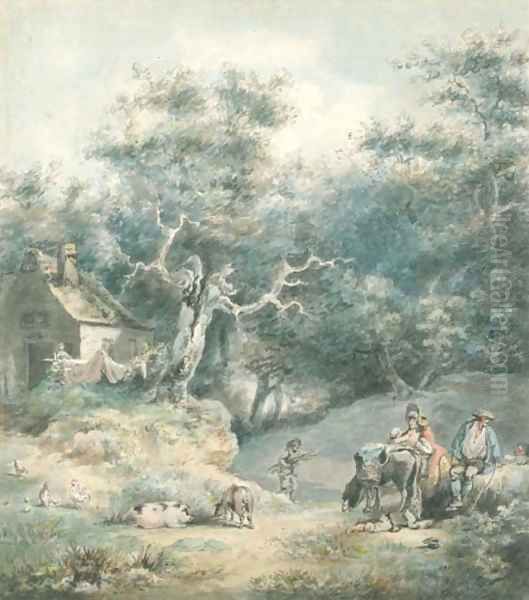 Peasants in a wooded landscape Oil Painting by Julius Caesar Ibbetson