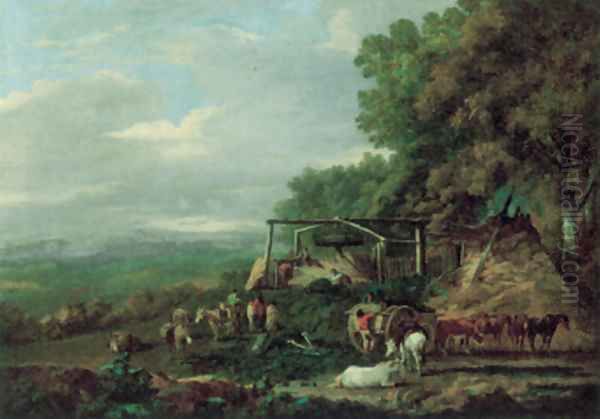 Threshing at Shaw's, Masham, Yorkshire Oil Painting by Julius Caesar Ibbetson