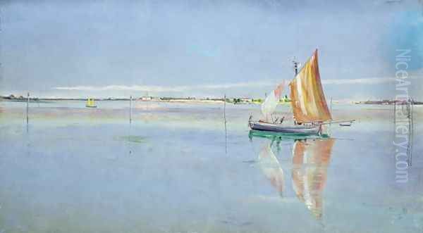 On the Lagoon Venice Oil Painting by John William Inchbold