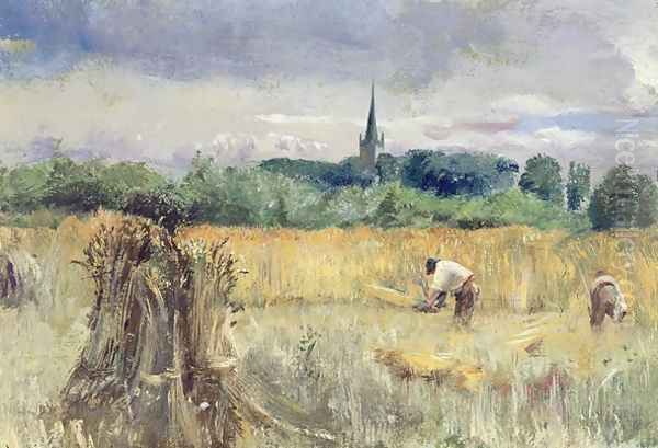 Harvest Field Stratford upon Avon Oil Painting by John William Inchbold