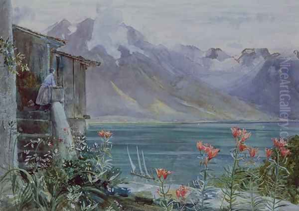 Ferritet Lake Geneva Oil Painting by John William Inchbold