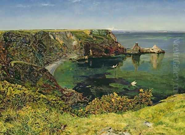 Ansteys Cove Devon Oil Painting by John William Inchbold