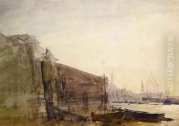 The Thames Early Morning Toward St Pauls Oil Painting by John William Inchbold