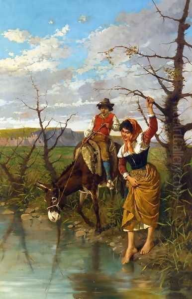 The River Crossing Oil Painting by Filippo Indoni