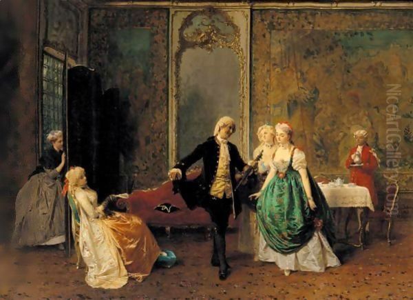 The Dancing Lesson Oil Painting by Domenico Induno