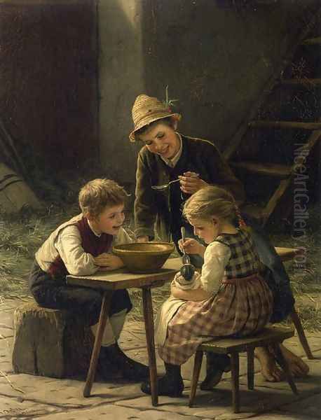 Baby Doll's Dinner Oil Painting by Gustav Karoly Igler