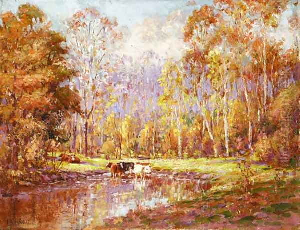 Cows in a Fall Landscape Oil Painting by Wilson Henry Irvine