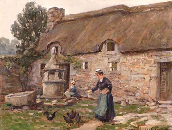 Feeding the Chickens Oil Painting by Wilson Henry Irvine