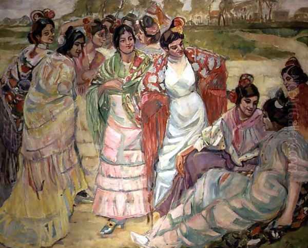 Women with Shawls Oil Painting by Francisco (Paco) Gonzales de Iturrino