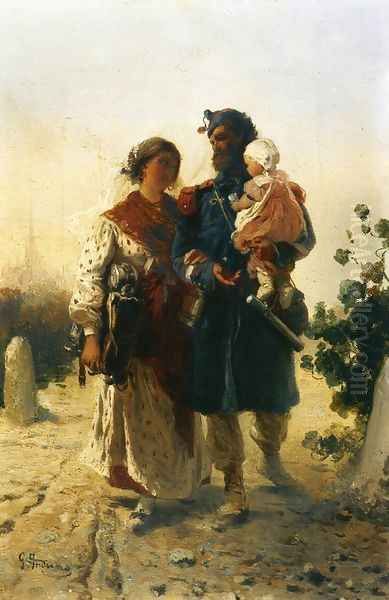 The Return of the Soldier Oil Painting by Girolamo Induno