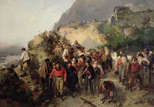 The Injured Garibaldi 1807-82 in the Aspromonte Mountains Oil Painting by Girolamo Induno