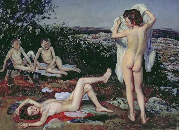 Four Naked Boys Oil Painting by Alexander Ivanov