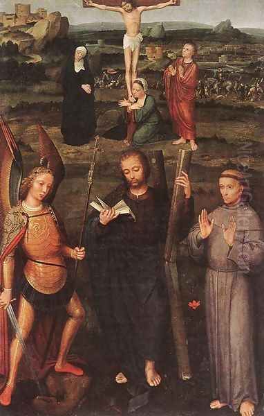 Archangel St Michael, St Andrew and St Francis of Assisi Oil Painting by Adriaen Isenbrandt (Ysenbrandt)