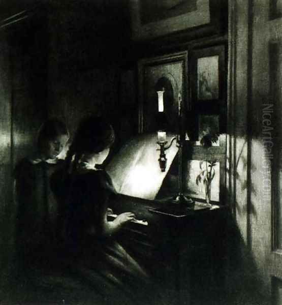 The girls at the piano Oil Painting by Peder Vilhelm Ilsted