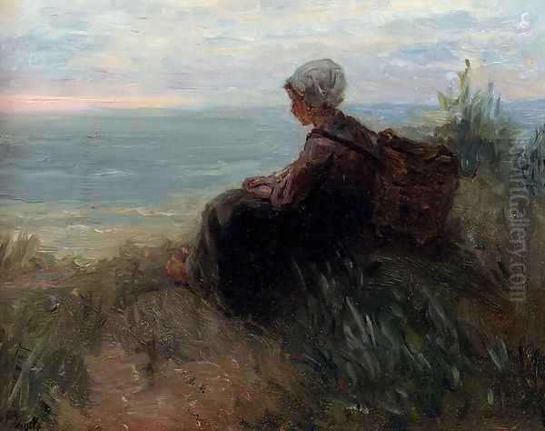 A Fishergirl On A Dunetop Overlooking The Sea Oil Painting by Jozef Israels