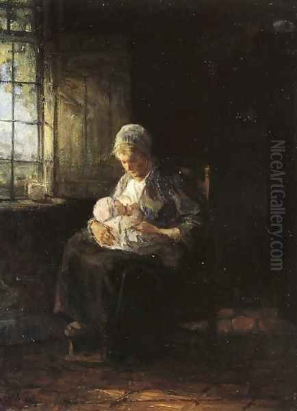 Motherhood Oil Painting by Jozef Israels