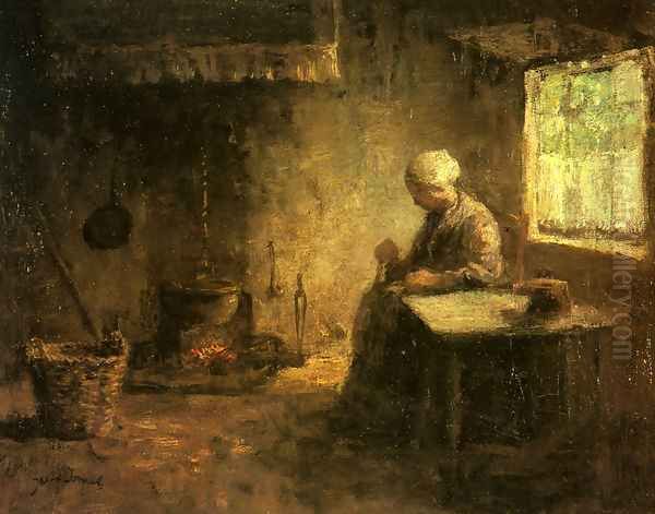 Peasant Woman by a Hearth Oil Painting by Jozef Israels