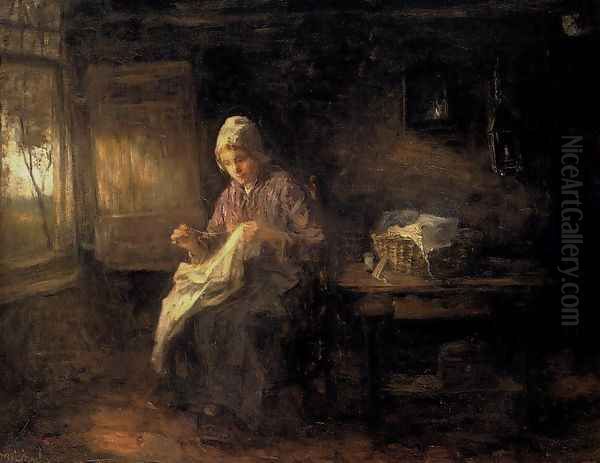 A Woman Sewing Oil Painting by Jozef Israels