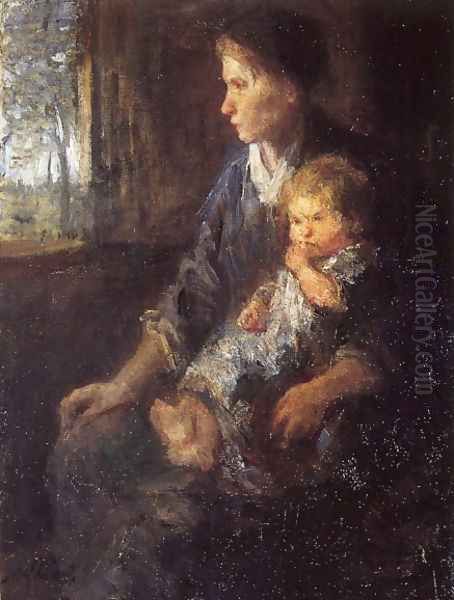 On Mothers Lap Oil Painting by Jozef Israels