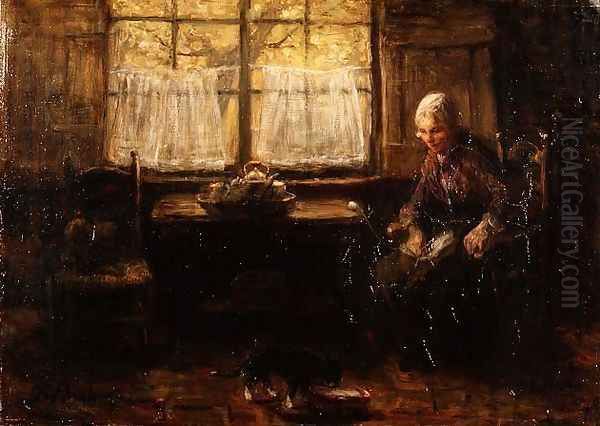 A Cottage Interior Oil Painting by Jozef Israels