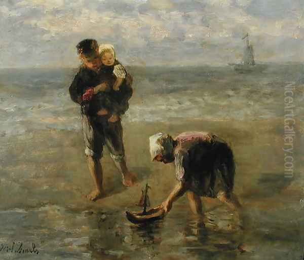 Launching the Boat Oil Painting by Jozef Israels