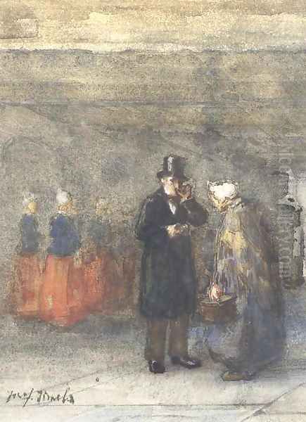 A patron at the orphanage Oil Painting by Jozef Israels