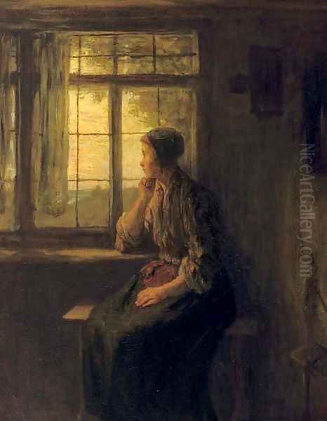 A young girl by a window Oil Painting by Jozef Israels