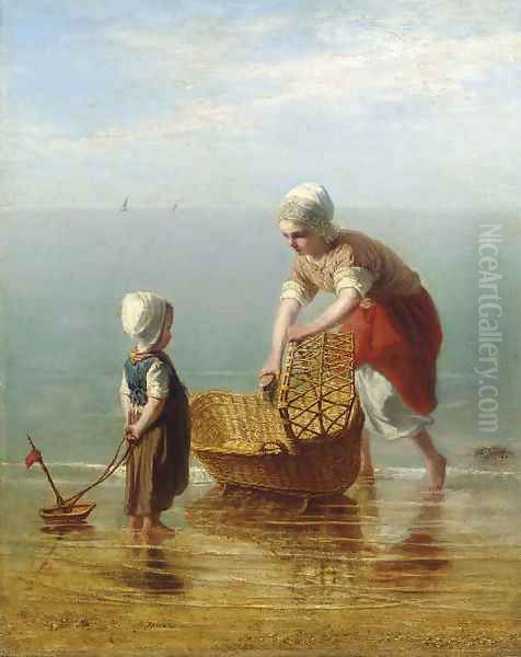 Mother and Child by the Sea Oil Painting by Jozef Israels