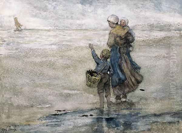 Waving goodbye to father Oil Painting by Jozef Israels